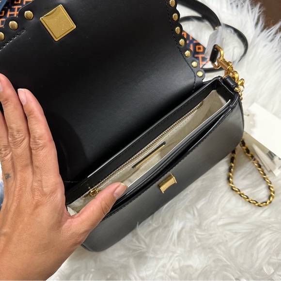 NWT Tory Burch Britten Gold Studded Black Convertible Crossbody Shoulder Bag - Picture 5 of 9